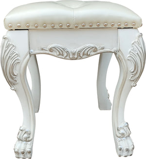 English Elm Champagne Bone White Tufted Vanity Stool with Button Detailing, Plush Synthetic Leather Seat, 20" High B062P215392
