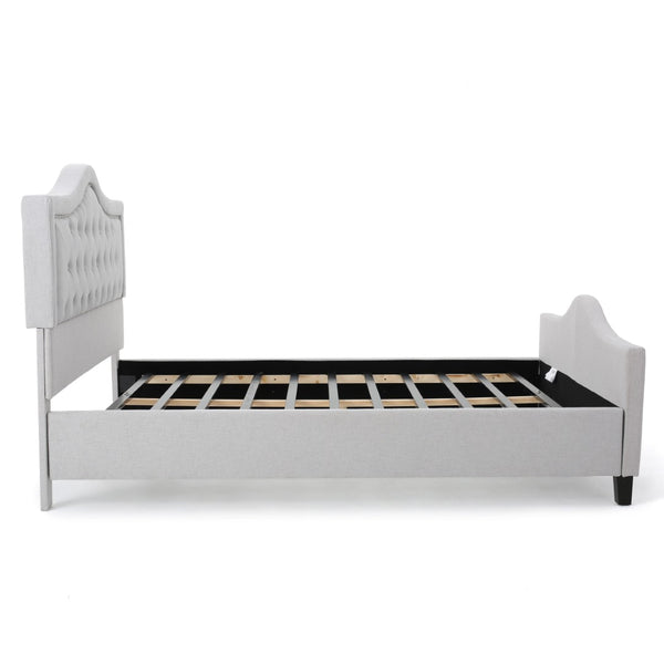 English Elm Upholstered Queen Platform Bed Arched Nailhead Tufted Frame No Box Spring Needed N761S6054002E