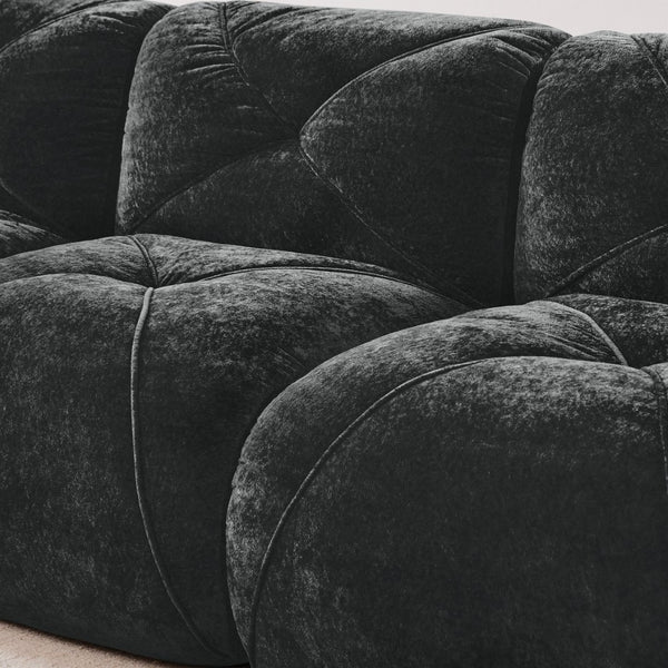 English Elm Three Seater Chenille Sofa with Ottoman Solid Wood Base Tufted Arms Living Room Black W714S01647