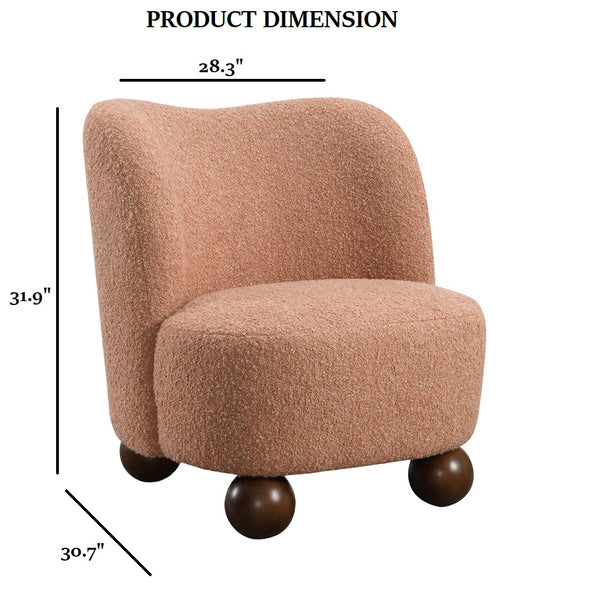 English Elm 1Pc Pink Accent Chair With Curved Back, Plush Boucle Upholstery & Ball Feet For Modern Living Spaces B2741P401988