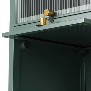 English Elm Modern Four-tier Glass Door Cabinet with Slim Iron Frame, Five Shelves, Heavy-Duty 33lb Capacity Dark Green W757P241563