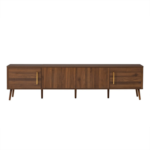 English Elm 78 Inch Walnut Entertainment Center Fluted Doors Solid Wood Legs for Living Room N710P372559P