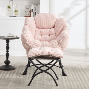 English Elm Lazy Chair Plush Ottoman Lounge Chair with Ergonomic Back, Side Pocket, Steel Frame Comfort Pink W640P271557