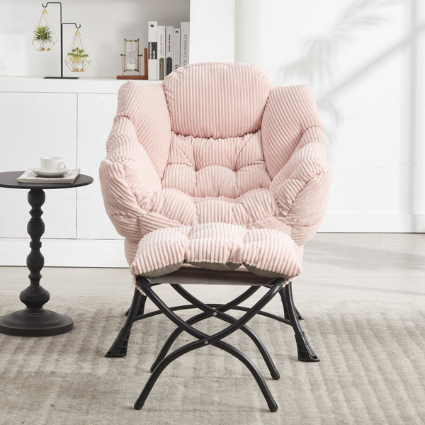 English Elm Lazy Chair Plush Ottoman Lounge Chair with Ergonomic Back, Side Pocket, Steel Frame Comfort Pink W640P271557