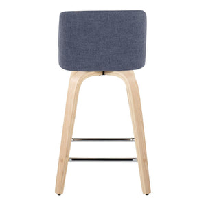 English Elm Toriano 24" Contemporary Swivel Counter Stools - Set Of 2 In Blue Fabric & Natural Wood Finish B202S00105-GIGA