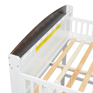 English Elm Twin Loft Bed with Wardrobe Cabinet Led Lighting and Pine Frame for Kids Rooms White N7090002236K