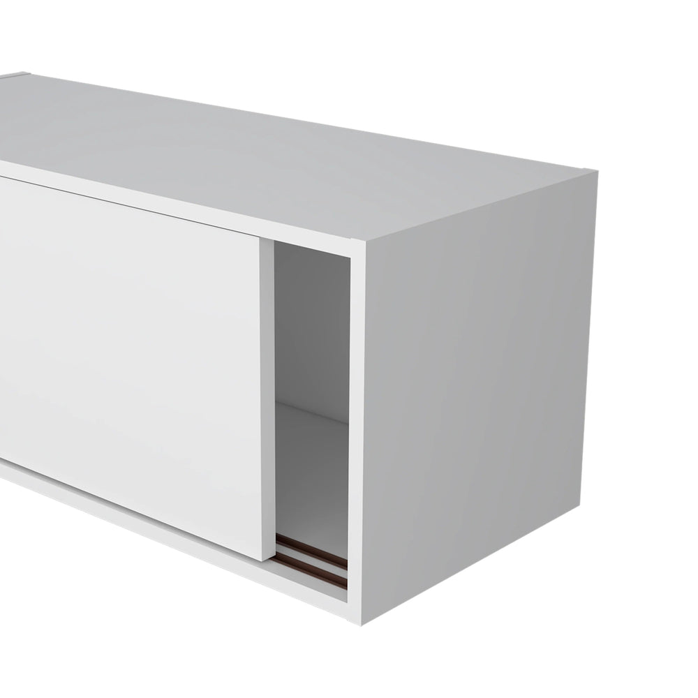 English Elm White Floating Cabinet Slim Wall-Mount Sliding Door Storage Shelf for Office Study Modern Decor 31.9" B062P252214