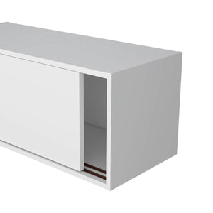 English Elm White Floating Cabinet Slim Wall-Mount Sliding Door Storage Shelf for Office Study Modern Decor 31.9" B062P252214