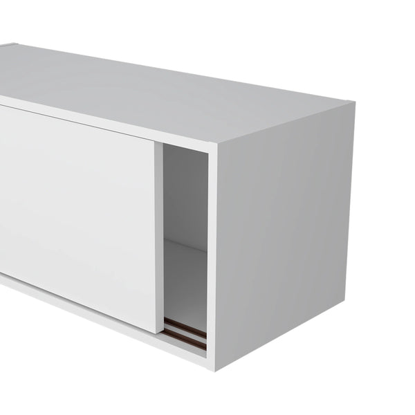 English Elm White Floating Cabinet Slim Wall-Mount Sliding Door Storage Shelf for Office Study Modern Decor 31.9" B062P252214