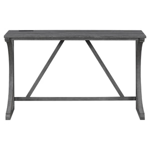 English Elm Bar Industrial Bar Table Set with Power Outlet and Upholstered Chairs, Space-Saving Dining Hub Gray W487P333507
