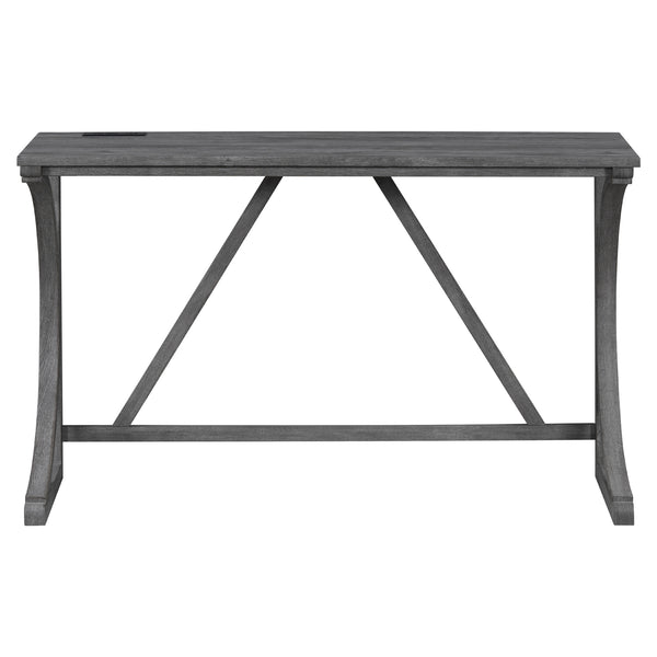 English Elm Bar Industrial Bar Table Set with Power Outlet and Upholstered Chairs, Space-Saving Dining Hub Gray W487P333507