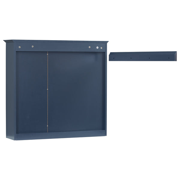 English Elm 30'' Modern Medicine Cabinet Wall Mirror with Hidden Storage and Adjustable Open Shelves for Bath Blue WF318452AAC
