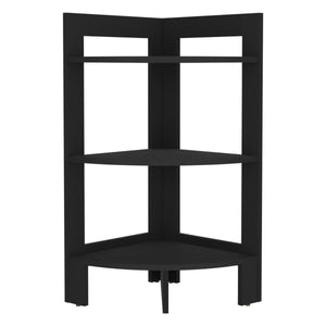 English Elm Riga Corner 3-Tier Shelf Side Table with Tray Top, Compact Versatile End Table for Small Spaces Black 34.3 L x 17 W x 2.8 H B200P235866