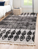 Unique Loom Cherokee Asheville Machine Made Geometric Rug Black, Ivory 6' 1" x 9' 0"