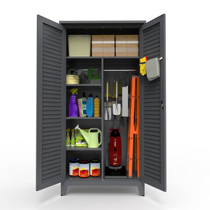 English Elm 73'' Premium Steel Tool Storage Cabinet Slate - Wall-Mountable 73" Vertical Organizer with Pegboard, Shelves, Rods W3387P351629