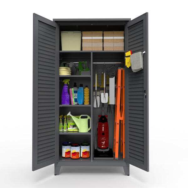 English Elm 73'' Premium Steel Tool Storage Cabinet Slate - Wall-Mountable 73" Vertical Organizer with Pegboard, Shelves, Rods W3387P351629