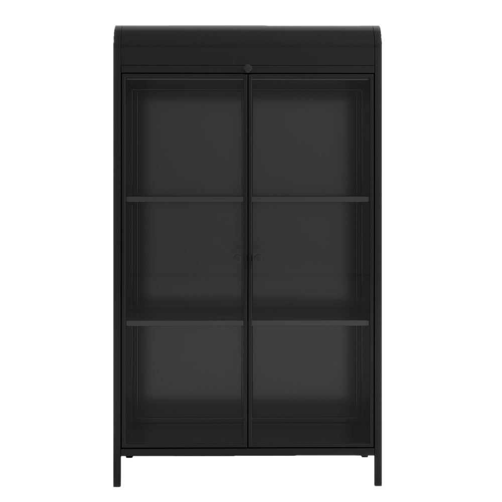 English Elm 47.6" Metal Storage Cabinet Antique Black with Tempered Glass Doors Flip-Top 4-Tier Display Buffet W3122P272697