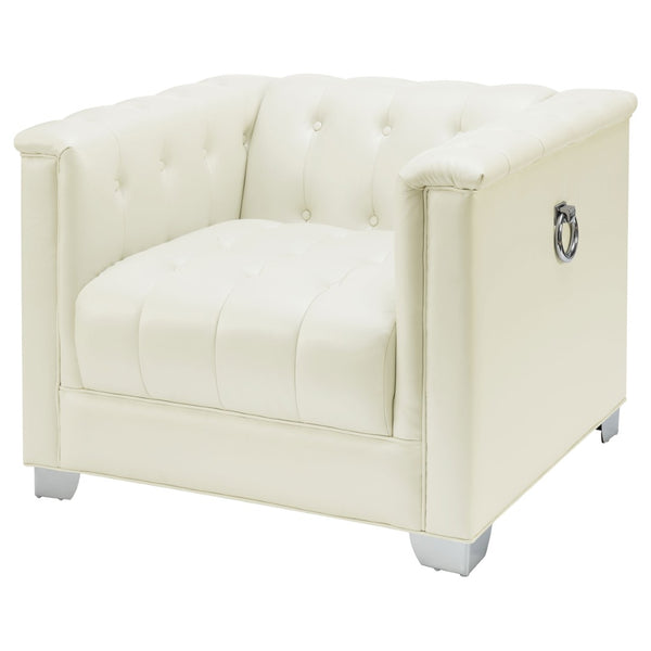 English Elm Earline Tuxedo Leatherette Accent Chair with Tufted Panels and Chrome Legs B062P441029