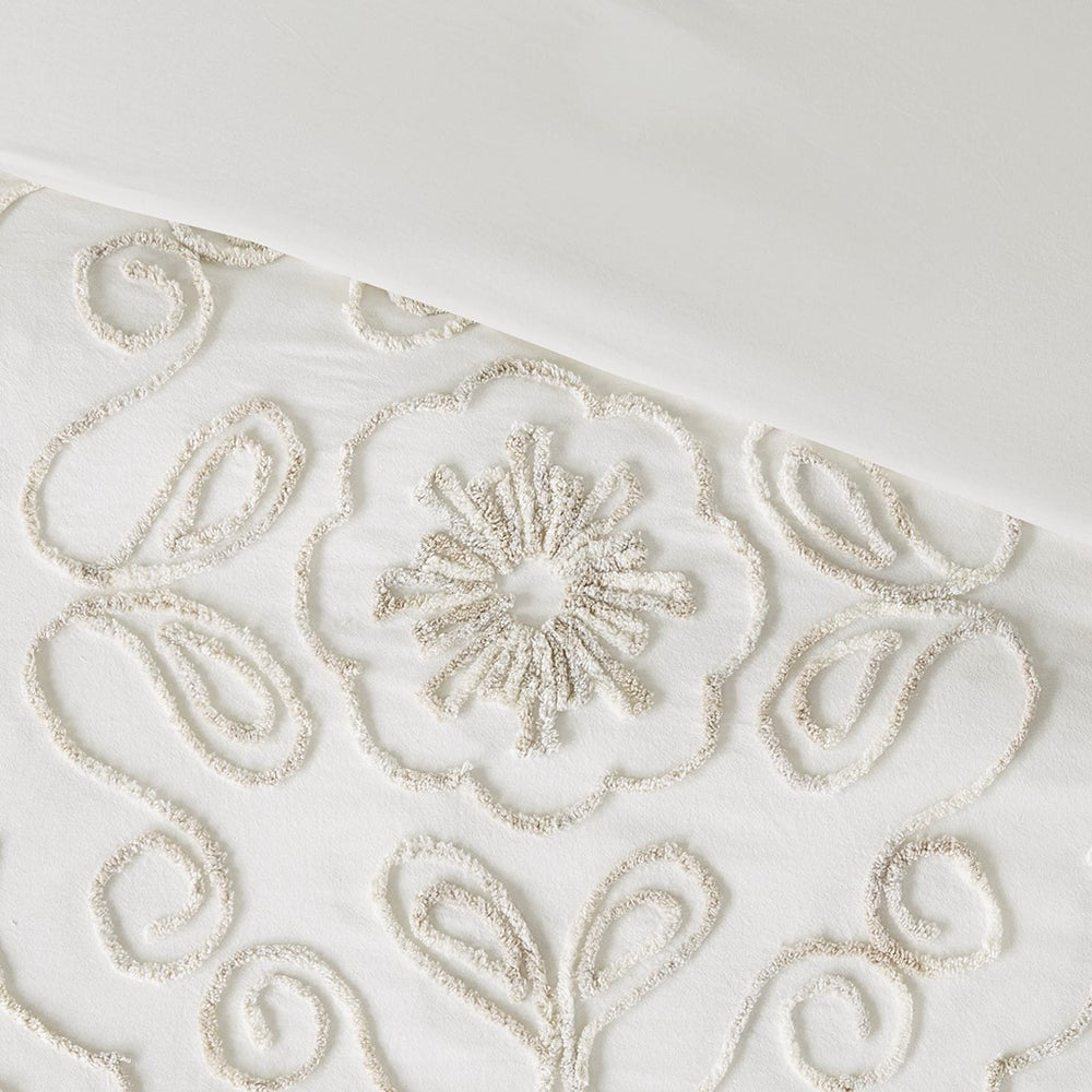 English Elm Full/Queen Violette 3-Piece Tufted Cotton Chenille Duvet Cover Set Ivory Taupe Medallion Elegance B03597351