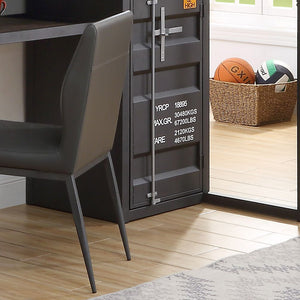 English Elm Grey Gunmetal Industrial Chair with Faux Leather Upholstery, Metal Frame, Comfort Foam, Urban Chic B062P209147