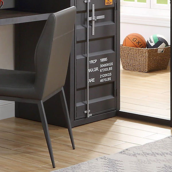 English Elm Grey Gunmetal Industrial Chair with Faux Leather Upholstery, Metal Frame, Comfort Foam, Urban Chic B062P209147