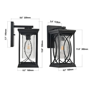 English Elm 14"(H) Black Outdoor Wall Lantern with Crackled Glass - Weatherproof Modern Porch Sconce, E26 Ready, Durable Metal Frame W2312P374978
