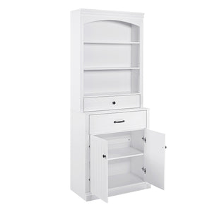 English Elm White Bathroom Storage Cabinet with Zinc Alloy Knobs, Adjustable Shelves, Smooth Drawers & Open Shelves for Organized, Durable MDF Storage (78.7" H) N725P252486K