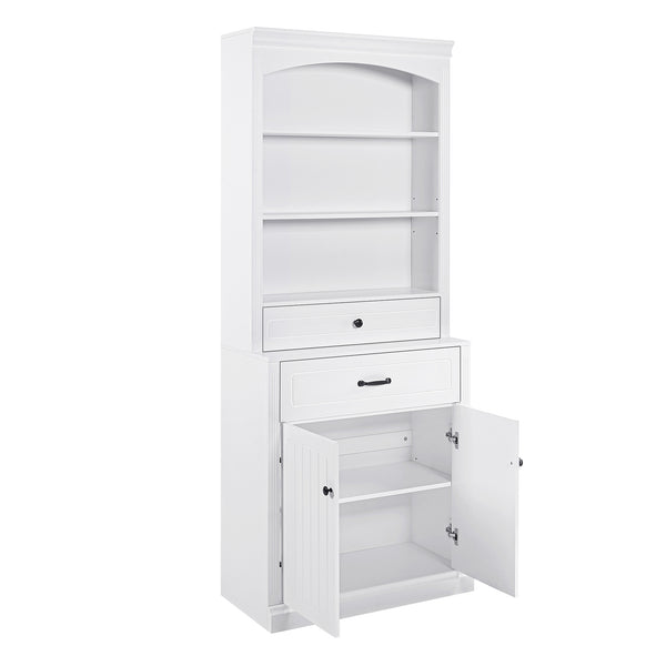 English Elm White Bathroom Storage Cabinet with Zinc Alloy Knobs, Adjustable Shelves, Smooth Drawers & Open Shelves for Organized, Durable MDF Storage (78.7" H) N725P252486K