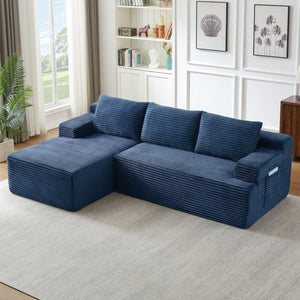English Elm L-Shaped Cloud Sectional Sofa - Luxurious Blue Corduroy, No Assembly, Compact Comfort For Modern Living W2339P409426