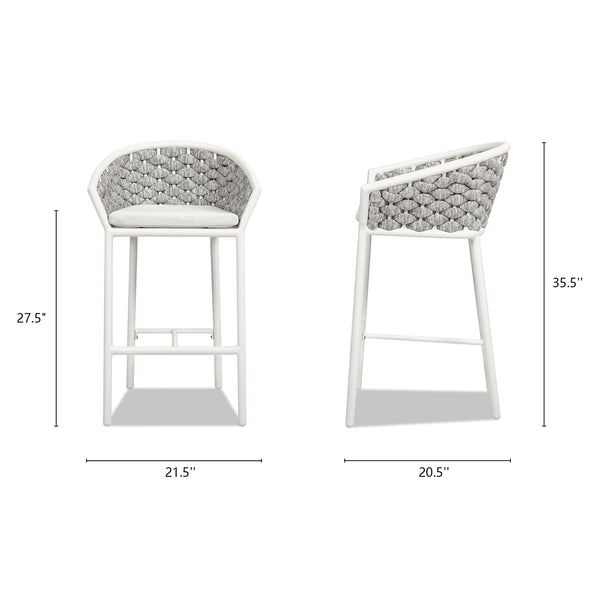 English Elm Jennifer Taylor Home - Rowan 27.5" Rope Barrel Counter Stool Set of 2 — Optic White Acrylic, Weatherproof Woven Comfort B2719P245992