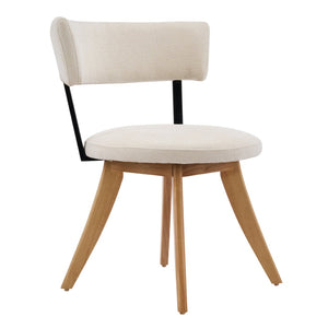 English Elm Modern Beige Fabric Dining Chairs Walnut Rubberwood Base Curved Back Set of 2 N768P391169N