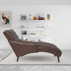 English Elm Chaise Lounge Chair Tufted Pu Leather Upholstered Accent Seat for Bedroom Living Room Dark Brown W680P415487