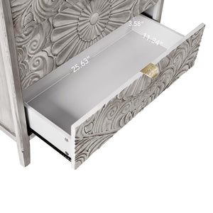 English Elm 3 Drawer Cabinet with Smooth Slide Drawers, Gold Pattern Handles & Anti-Dumping Safety, 37.01"L x 18.71"W x 10.44"H W688P143785