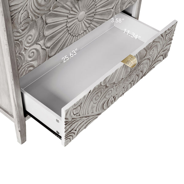 English Elm 3 Drawer Cabinet with Smooth Slide Drawers, Gold Pattern Handles & Anti-Dumping Safety, 37.01"L x 18.71"W x 10.44"H W688P143785