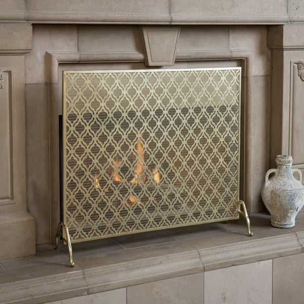 English Elm Christopher Knight Home® - FIRE Iron Single Panel Elmer Fireplace Screen — Durable Decorative Hearth Shield Protects Home Interiors Gold 61130.00GLD