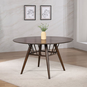 English Elm Shirley Sap Walnut Veneer Round Dining Table Seats Four with Tapered Legs B062S01491