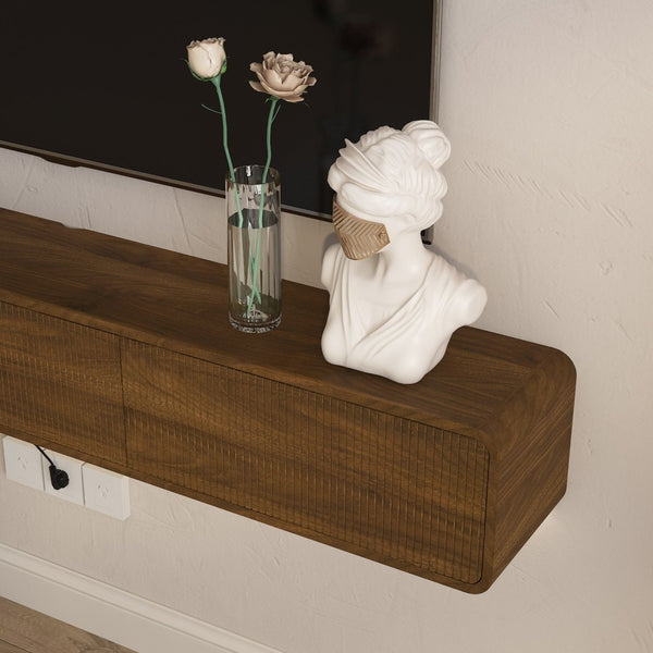 English Elm Floating Wall Mounted Tv Console with Led Ambient Lighting for Modern Living Rooms W1321P450664