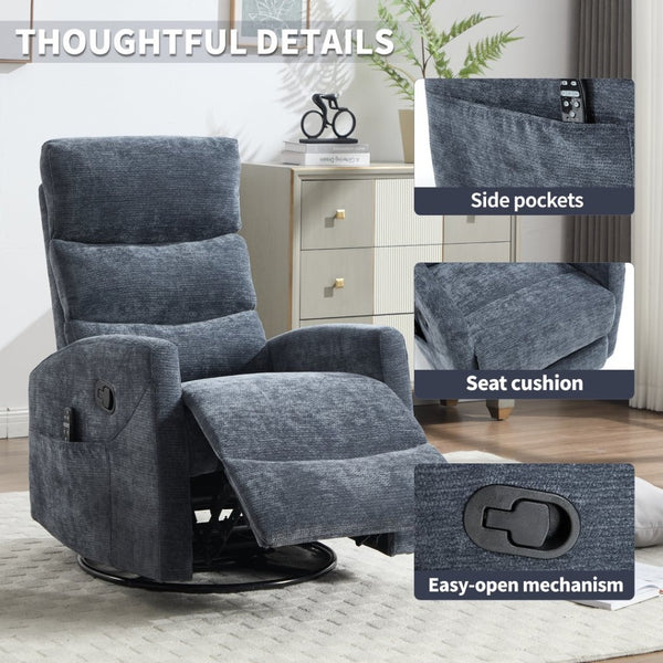 English Elm Heat Massage Rocker Swivel Recliner Chair Fabric Upholstery Living Room Comfort W3224P322248