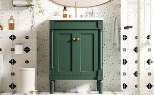 English Elm 24'' Modern Bathroom Vanity with Ceramic Basin, Solid Wood Frame, Soft-Close Doors, Ample Storage Green N710P190503F