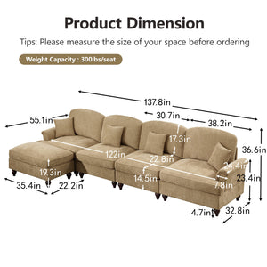 English Elm Classic Modular Chenille Sectional Couch - L-Shaped, Flared Arms, Removable Skirts & Movable Ottoman W3041S00250