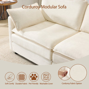 English Elm 69" Plush Cloud Loveseat Modular 2-Seater Sofa in Beige Corduroy, Convertible Ottoman, Durable Frame, 440lb Support W1829P324893