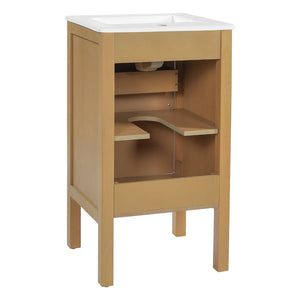 English Elm 18" Pine and Mdf Bathroom Vanity with Ceramic Basin Soft Close Hinged Cabinet N710P426321P