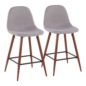 English Elm Pebble Mid-Century Modern Counter Stool with Upholstered Comfort and Walnut Steel Legs, Set of 2 Grey B202P222421
