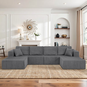 English Elm U-shaped Modular Corduroy Sectional Sofa Sleeper Spacious Living Room Lounge Couch Dark Gray W487S00427