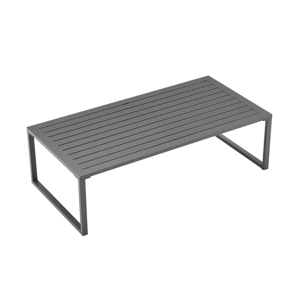 English Elm Sunnyside Outdoor 5-Piece Conversation Set Seats 6 with Waterproof Cushions, UV-Resistant Steel Frame and Slatted Coffee Table Grey B365S00104