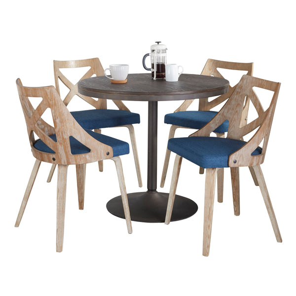 English Elm Dakota-Charlotte Contemporary Dining Set with White Steel Frame, Bamboo Top and Textured Fabric Seats Blue B202S01494