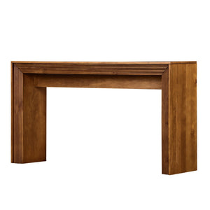English Elm Fluted Counter Height Dining Set Narrow Bar Console with Upholstered Stool Retro Wood Brown W1202P330888
