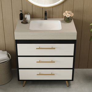 English Elm Modern Freestanding Bathroom Vanity Sintered Stone Top Ceramic Sink Gold Legs W3136S00048