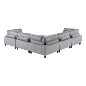 English Elm 5pc Modular Sectional Sofa Set in Corduroy Upholstery with Ottoman & Accent Pillows, Modern Luxe Gray 40 L x 40 W x 17 H B011S01561
