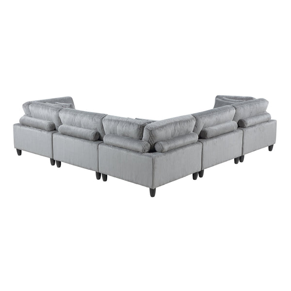 English Elm 5pc Modular Sectional Sofa Set in Corduroy Upholstery with Ottoman & Accent Pillows, Modern Luxe Gray 40 L x 40 W x 17 H B011S01561